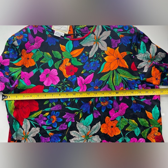Vintage 80s Designer Spencer Jeremy Floral Short Sleeve Silk midi Dress 14 - Picture 4 of 5
